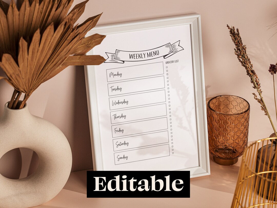 Weekly Meal Planner - Minimalist Weekly Menu - Printable - Editable ...