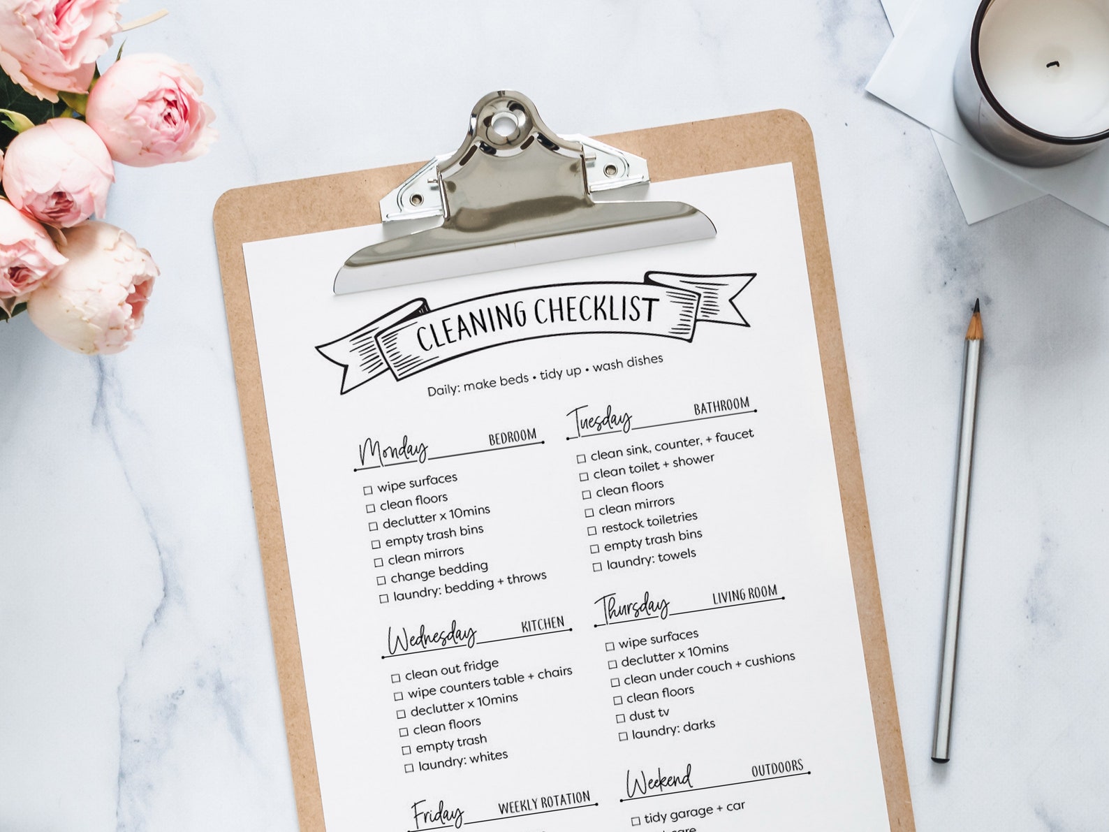 Minimalist Cleaning Checklist Printable Weekly Cleaning - Etsy