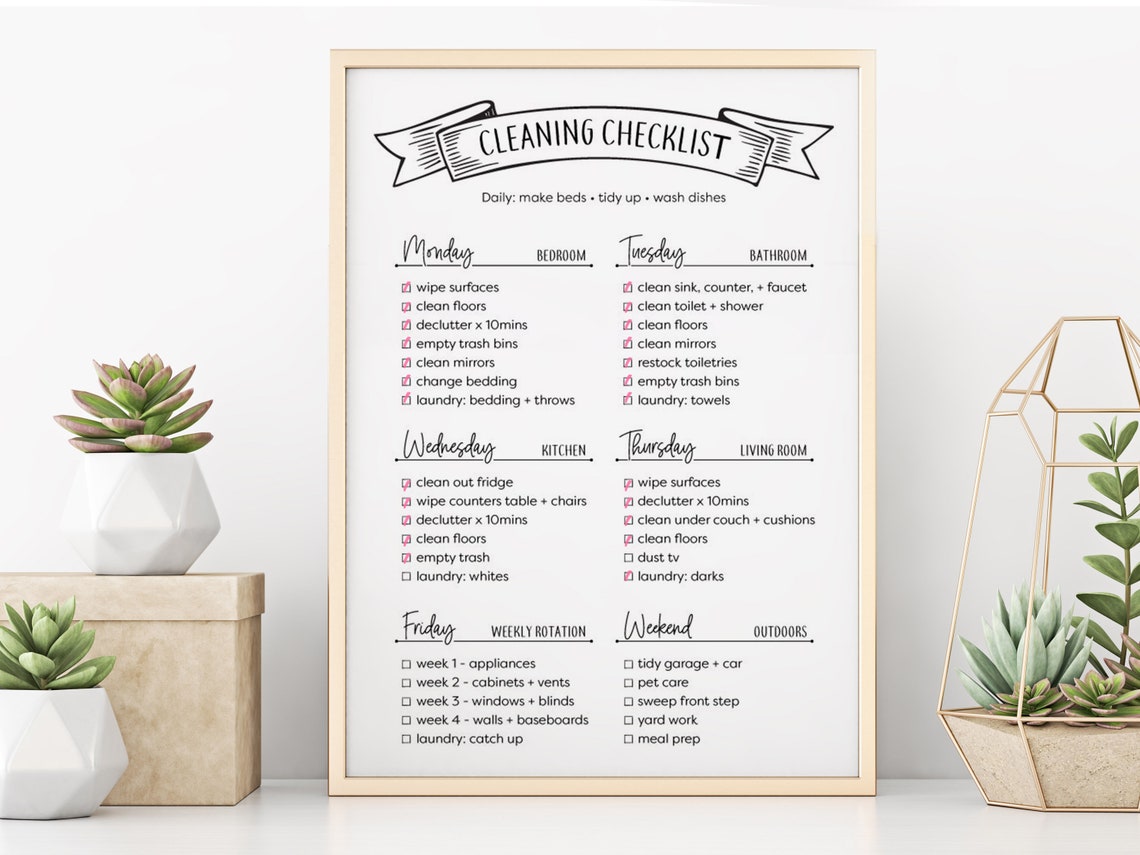 Minimalist Cleaning Checklist Printable Weekly Cleaning - Etsy