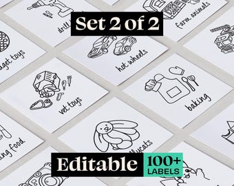 Printable + Editable Toy Bin Storage Labels Set 2, Minimalist Playroom Organization, Editable Canva Labels, Toy Label SVGs