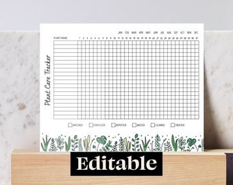 Printable & Editable Habit Tracker, Printable Plant Care Tracker, Plant Care Calendar, Plant Watering and Fertilizing Schedule,