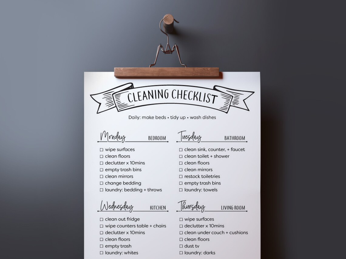 Minimalist Cleaning Checklist Printable Weekly Cleaning - Etsy