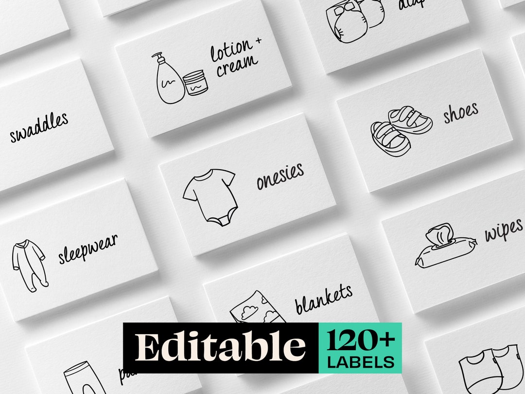 Printable Editable Nursery Dresser Drawer Labels for Baby Clothing and