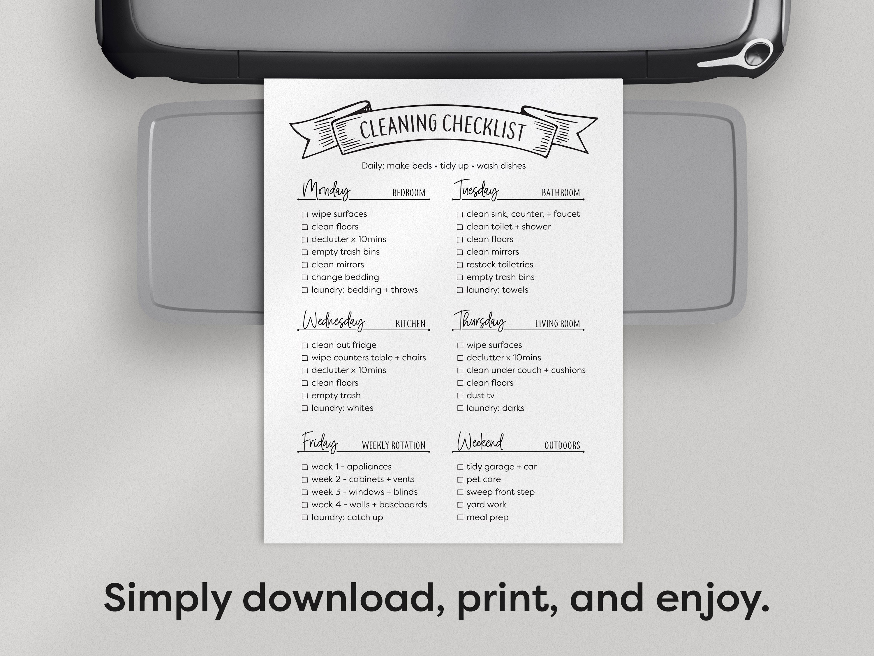 Minimalist Cleaning Checklist Printable Weekly Cleaning - Etsy