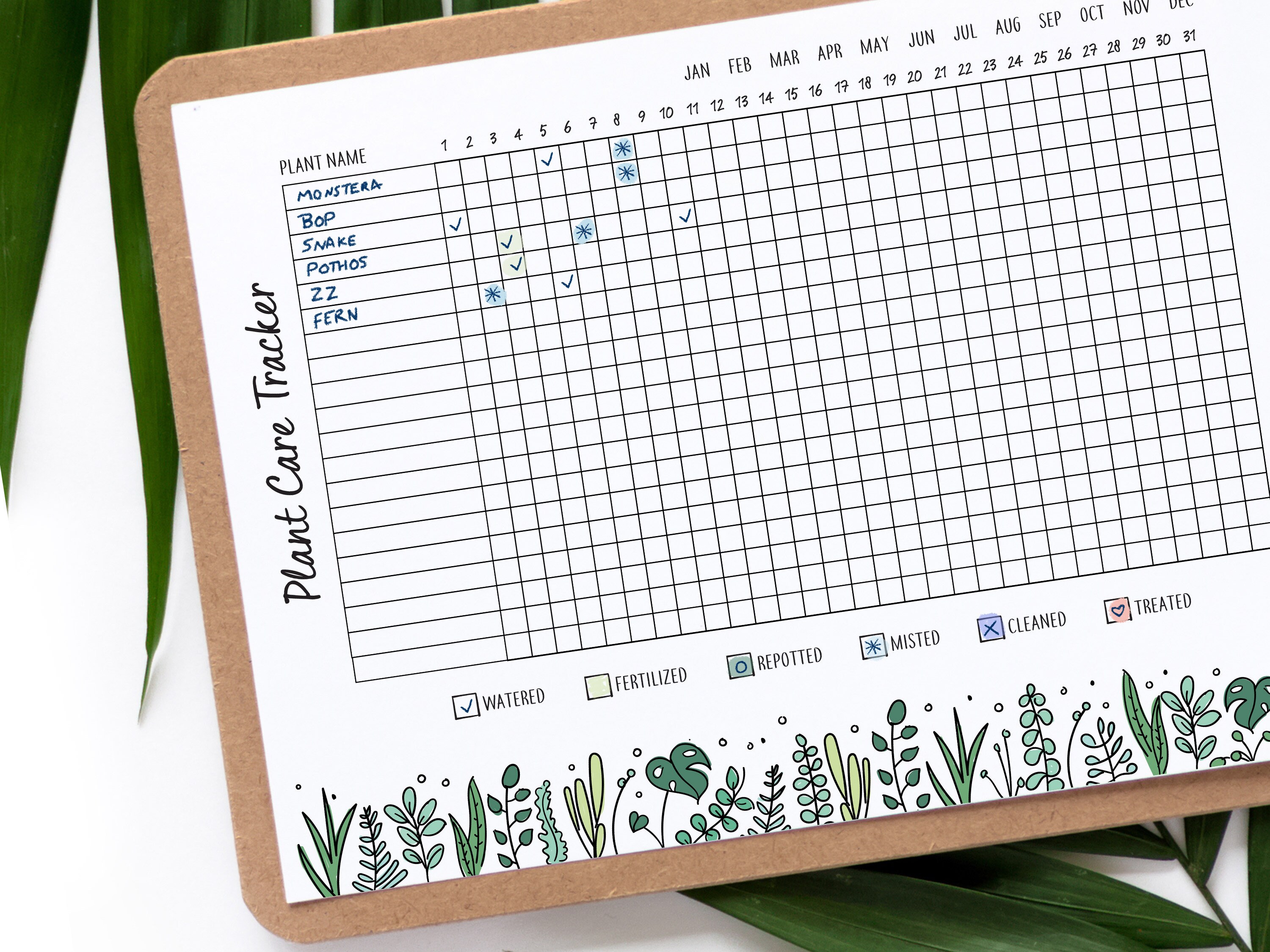 printable plant care tracker plant care calendar plant etsy