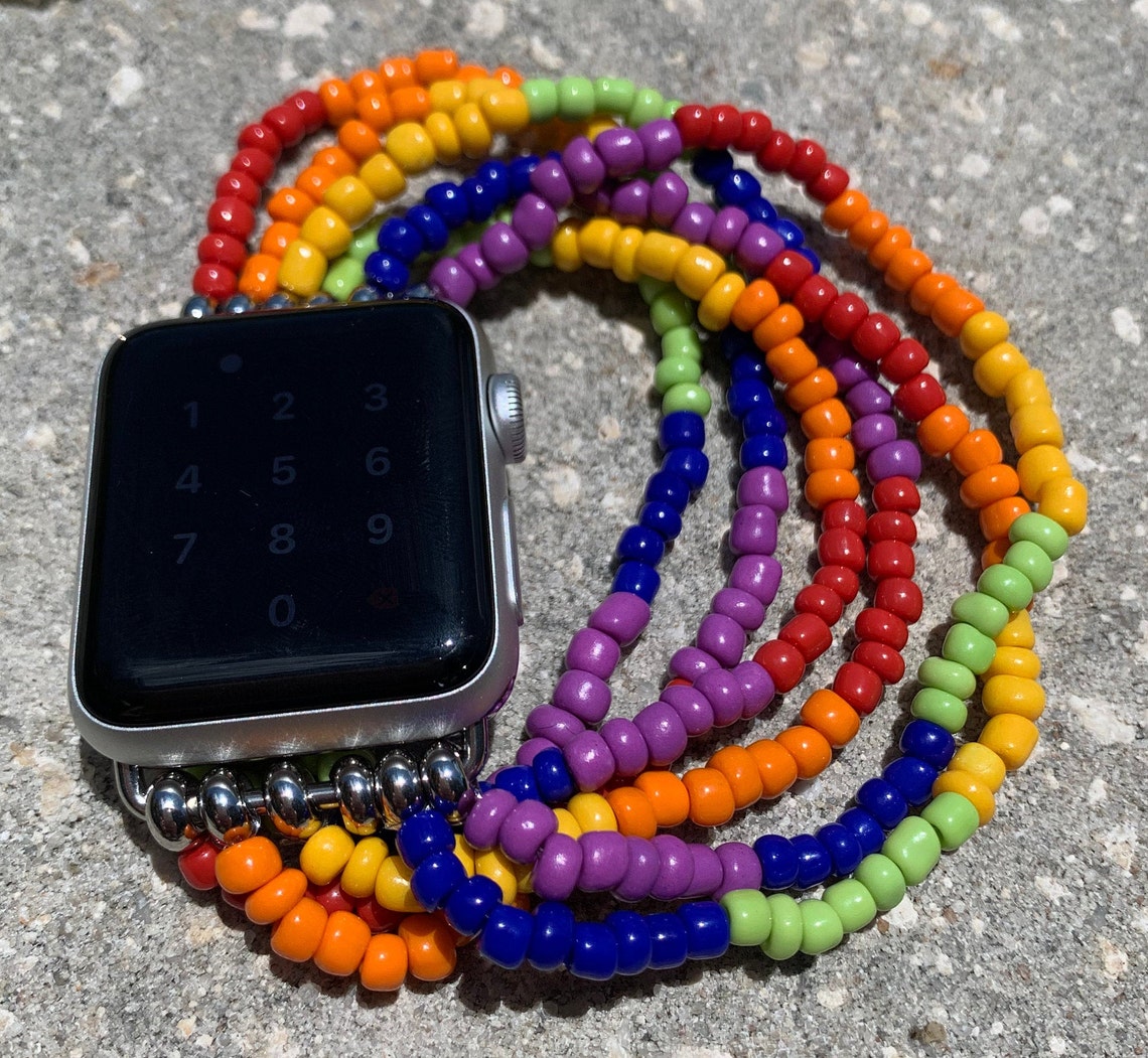 Rainbow Beaded Apple Watch Band Bracelet Etsy UK