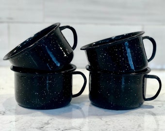 Black Speckled Enamel Mugs Vintage Enamelware Cups