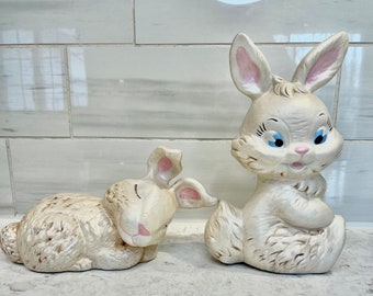 Vintage Ceramic Bunny, Vintage Easter Rabbit Ceramic Decor, Vintage White Bunny Decor