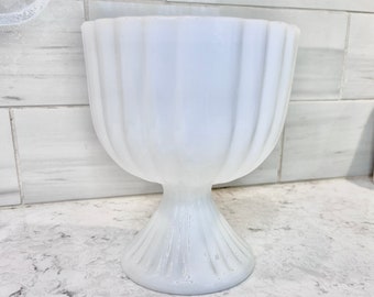 Vintage Fluted Milk Glass Pedestal Dish, Antique Milk Glass Pedestal Vase, 1950s Milk Glass, Mid-century Vintage Milk Glass