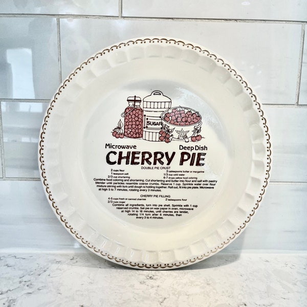 Vintage Country Harvest Pottery Cherry Pie Dish with Recipe, Royal China Crimped Cherry Pie Dish, Microwave Deep Dish Pie Baking Plate, USA