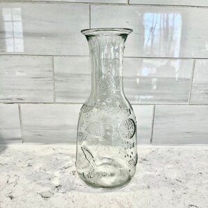 Vintage Lemonade Clear Glass Juice Carafe Pitcher embossed 9-1/2 tall