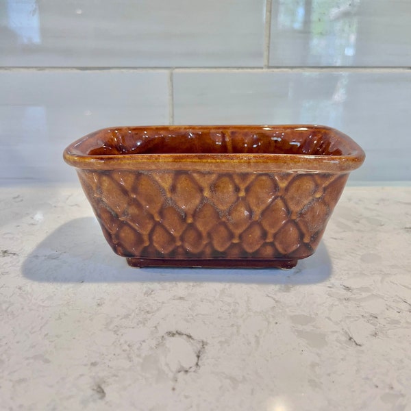 Vintage Small Brush Brown Glaze Planter, Retro Brown Diamond Patterned Planter, Mid Century Pottery Planter, Vintage Brush USA Pottery