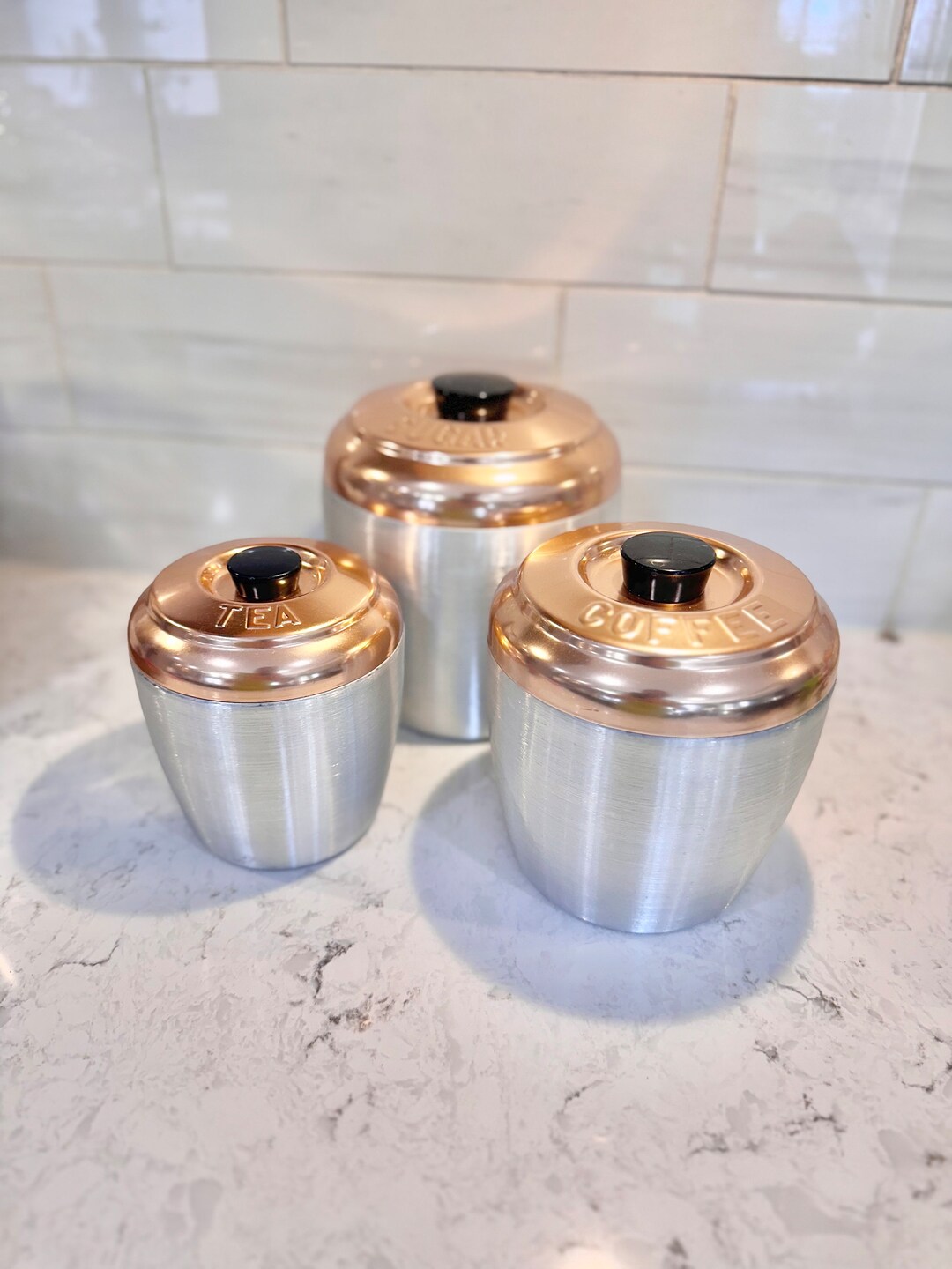 Vintage Canister Set, Vintage Aluminum Canister Set, Brushed Aluminum ...
