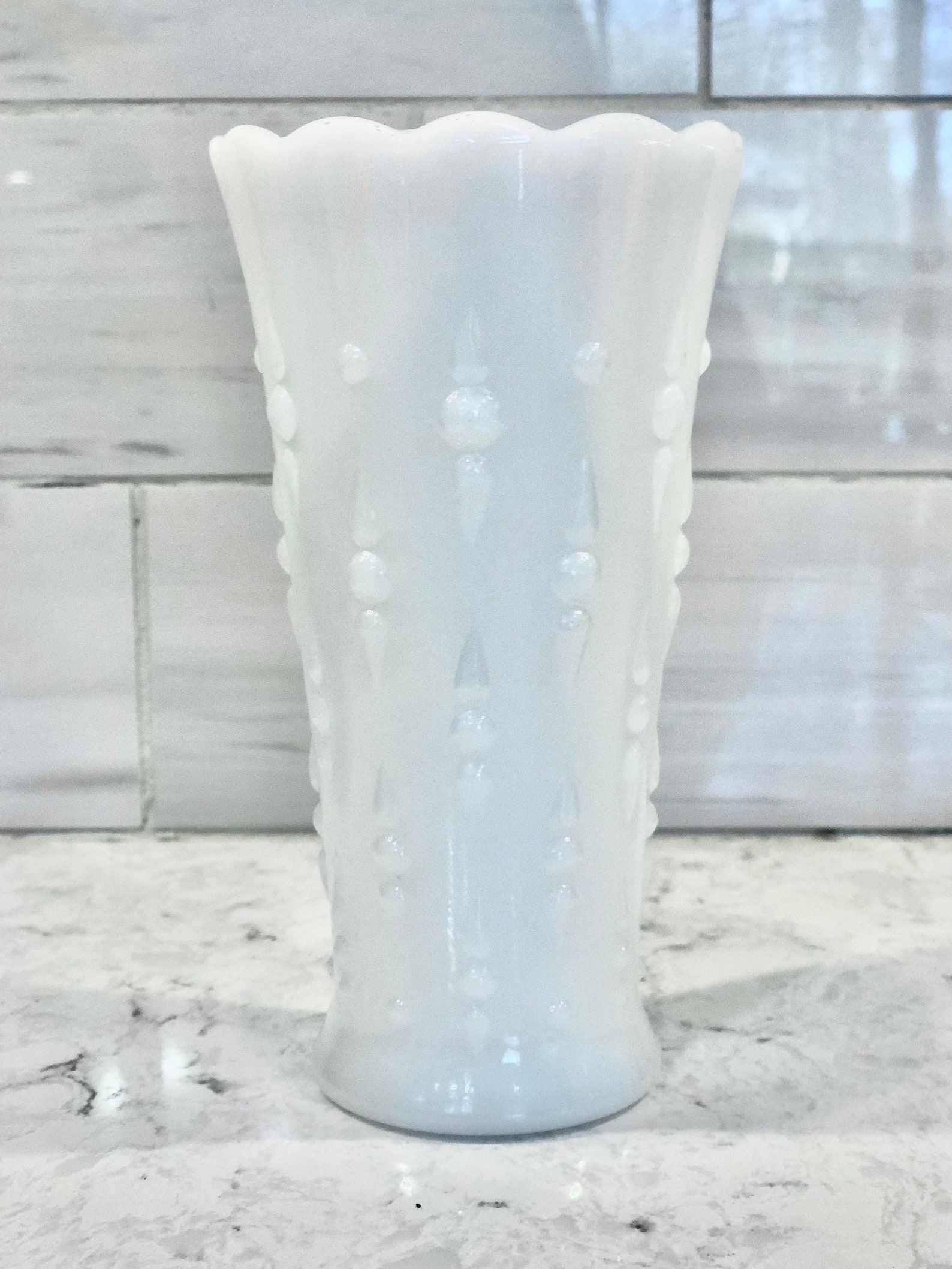 Scalloped Edge and Teardrops Milk Glass Tulip Vase Wedding Etsy