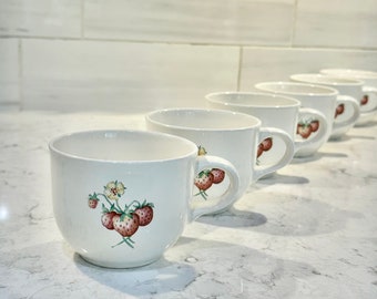 Vintage Wild Strawberry Pfaltzgraff Mugs, Set of 6, Made in U.S.A, Strawberry and Cherry Mug Set, Vintage Pfaltzgraff Kitchenware Mug Set