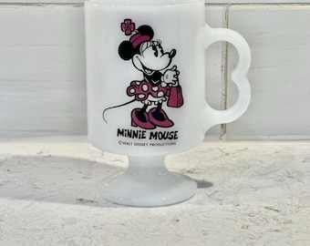 Vintage Milk Glass Minnie Mouse Mug, Vintage Walt Disney Minnie Mouse Coffee Footed Mug Milk Glass Anchor Hocking, Vintage Walt Disney