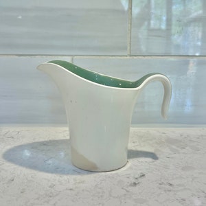 Vintage Small Cream and Green Milk Creamer, Vintage Farmhouse Small Creamer, Vintage Primitive Small Creamer, Vintage Gravy Boat with Green