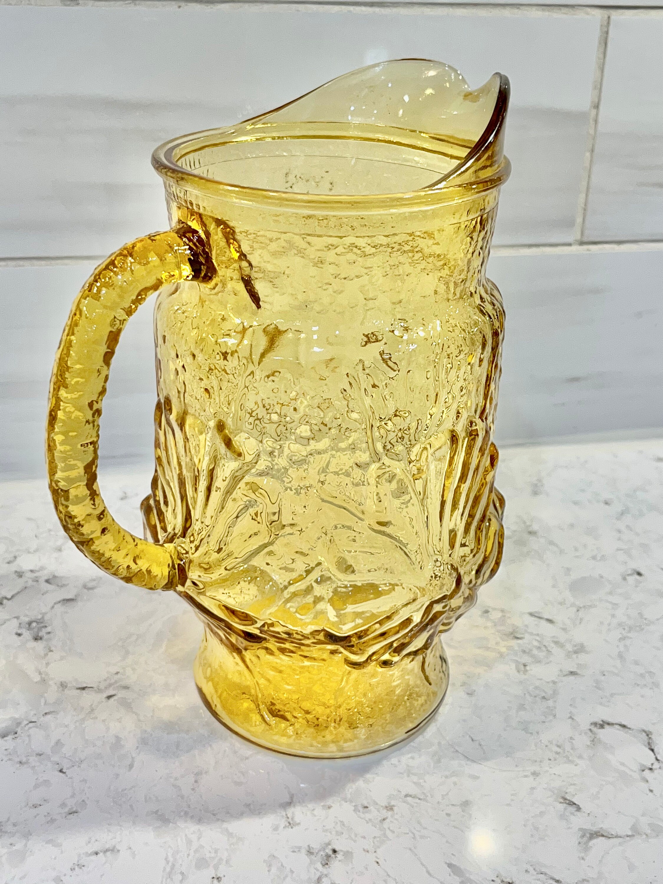 Vintage Anchor Hocking Yellow Glass Flower Pitcher Retro Etsy