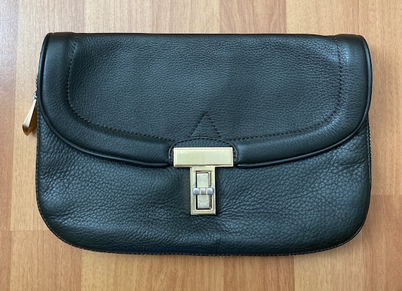 Vintage Rare Pour La Victoire Dark Green Pebble Leather Clutch 