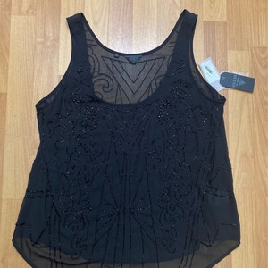 Guess Los Angeles Jet Black Beaded Evening Blouse Women XL NWT