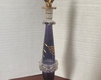 parfum égyptien vintage 9,25" bouteille en verre soufflé à la main garniture bleue et dorée fabriquée en Égypte