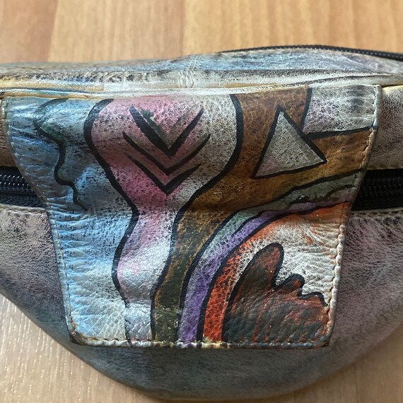 Vintage 1990s Retro Hand Painted Colorful Leather… - image 2
