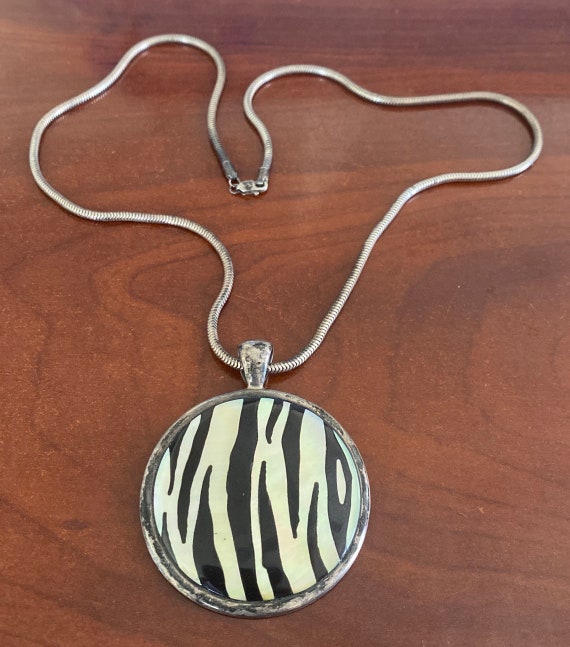Vintage Oval Zebra Print 925 Sterling Silver 2” Di