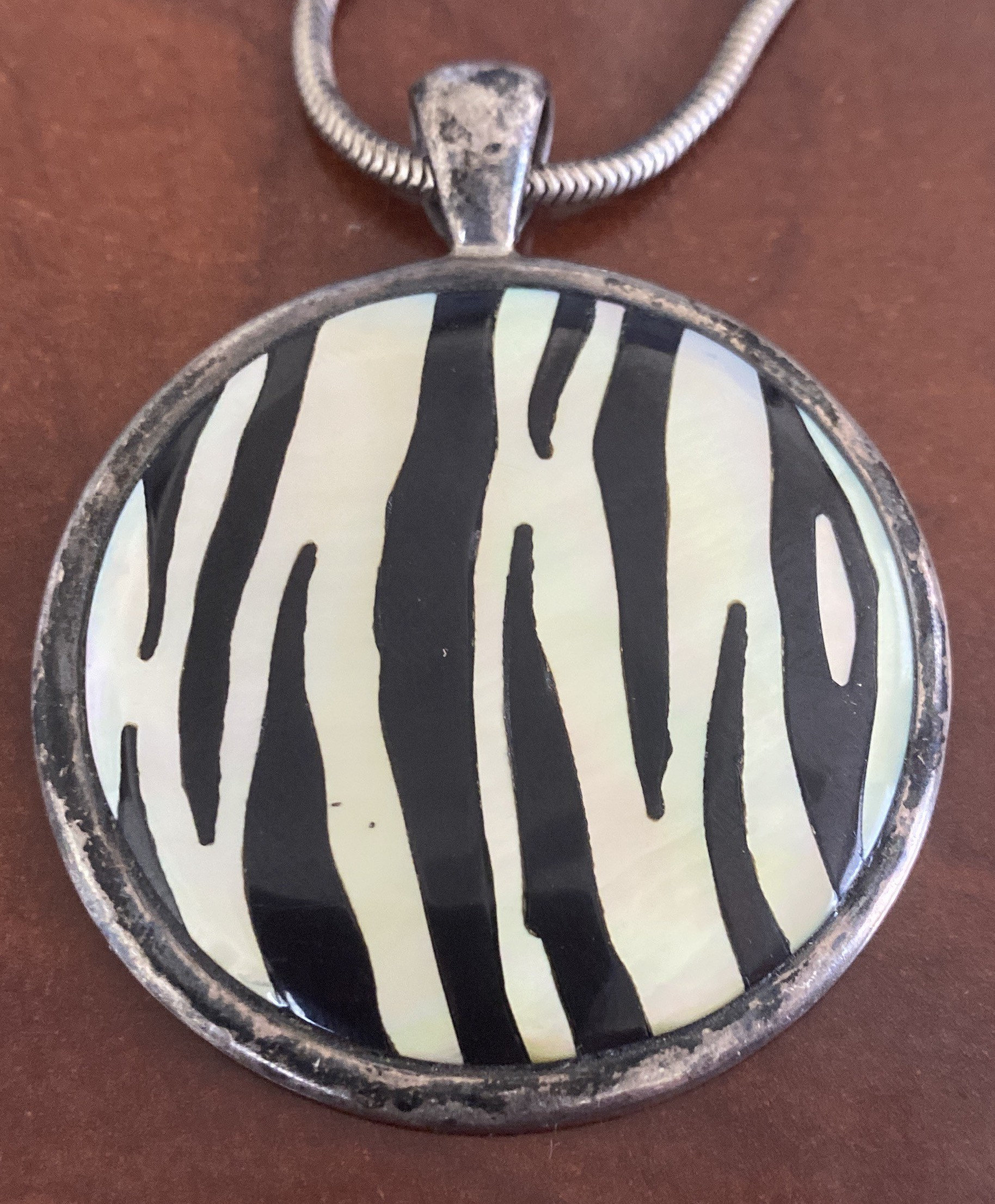 Vintage Oval Zebra Print 925 Sterling Silver 2 Disk Pendant Etsy