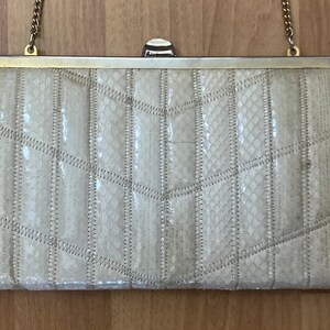 Vintage Retro 1980s Elegance White Snakeskin Crossbody Clutch Monedero Bolso Cadena Correa Hecho en España