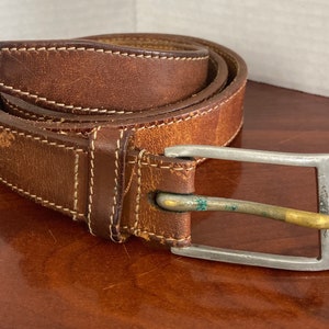 Vintage Rare Polo Ralph Lauren Distressed Brown Leather Belt and Pewter Buckle Made in England Men