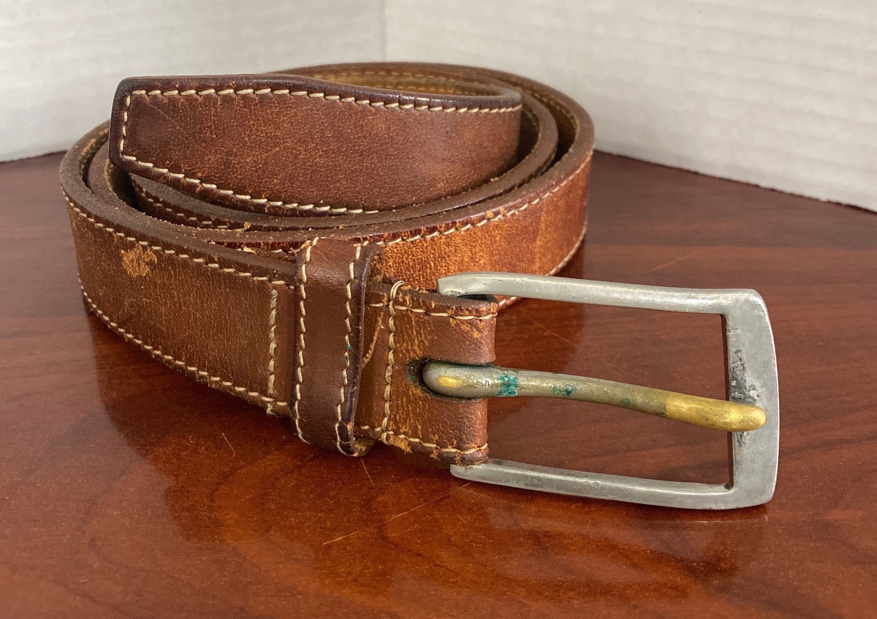 Vintage Rare Polo Ralph Lauren Distressed Brown Leather Belt and Pewter  Buckle Made in England Men - Etsy