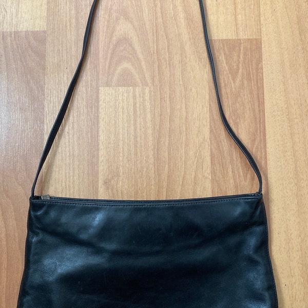 Vintage Rare Find 80s Dollar Grand London Black Soft Leather Slim Shoulder Bag