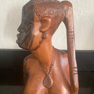Vintage African Tribal Woman Hand Carved Large Heavy 13” Solid Wood Bust
