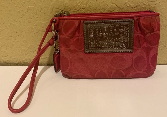 Vintage Coach Small Pink and Silver Canvas Poppy … - image 1