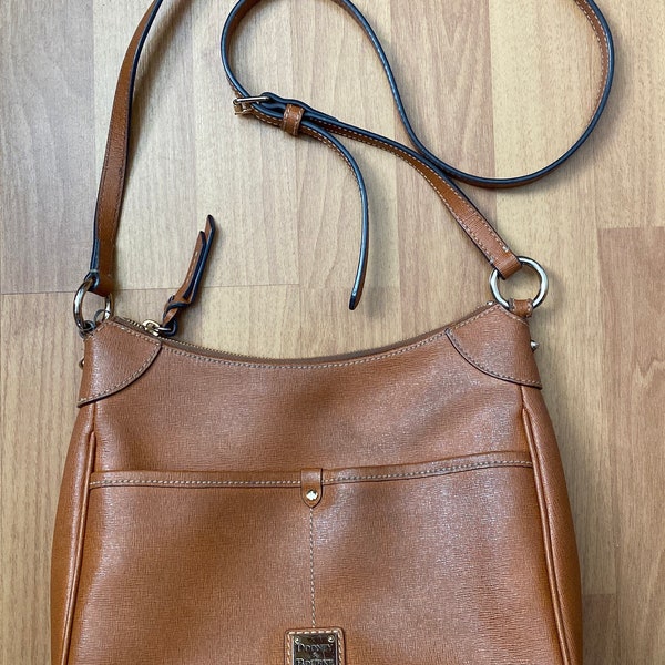 Dooney and Bourke Tan Leather Shoulder Bag Purse with Red Interior