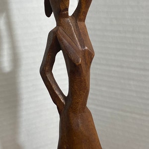 Vintage 10” African Tribal Brown Wood Hand Carved Woman figure Sculpture