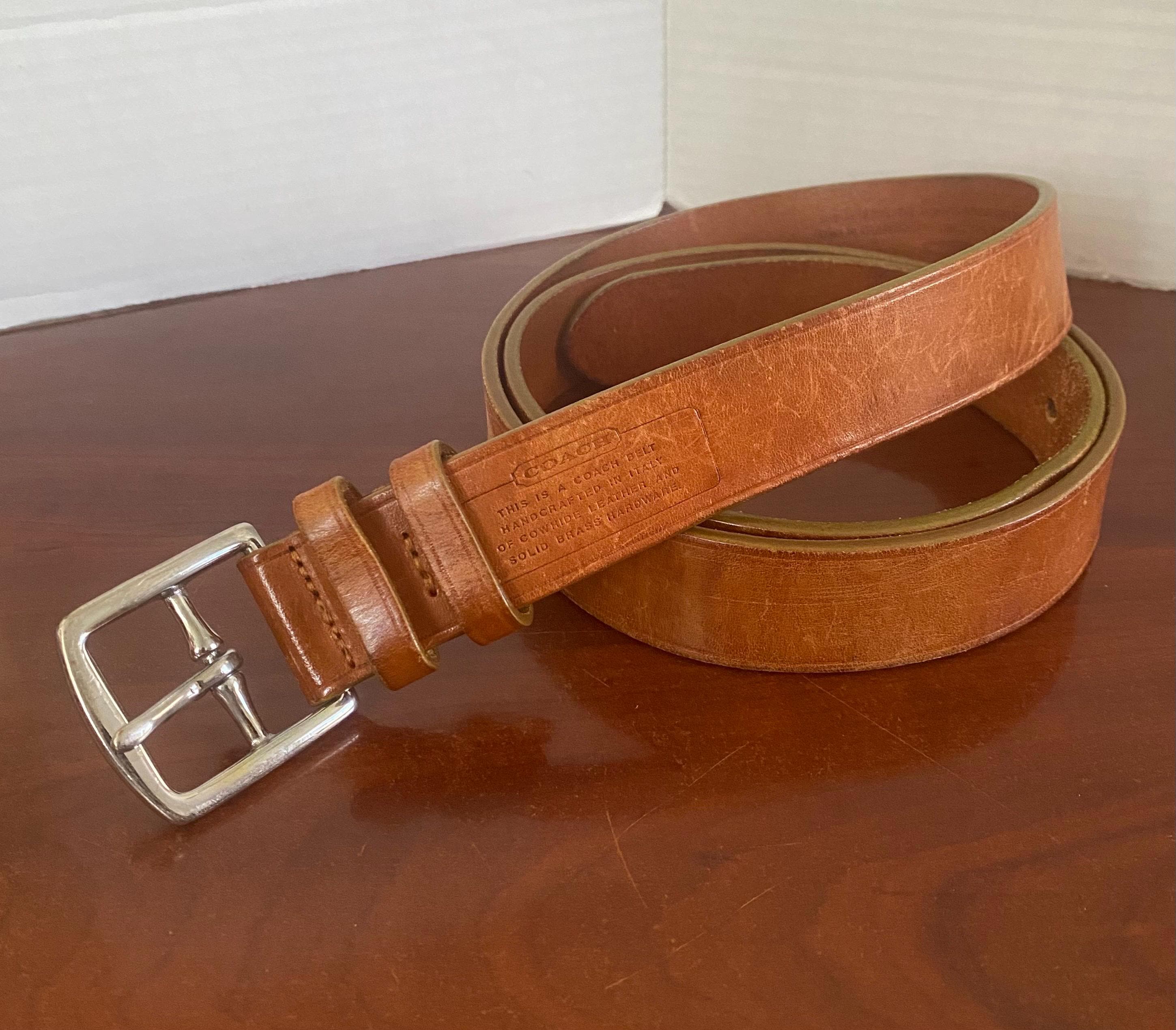 Coach Tan Leather Belt With Solid Brass Buckle Silver Tone  display picture 2