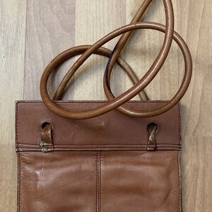 Vintage Rare Genesis by Sabrina Brown Carmel Distressed Leather Slim Hobo Hippie Crossbody Bag