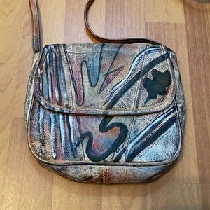Bolso bandolera de cuero estilo hobo pintado a mano estilo Botary vintage