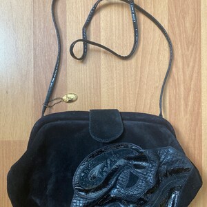 Vintage 1980s Etra Black Suede Leather Evening Crossbody Bandolera Monedero Hecho en EE. UU.