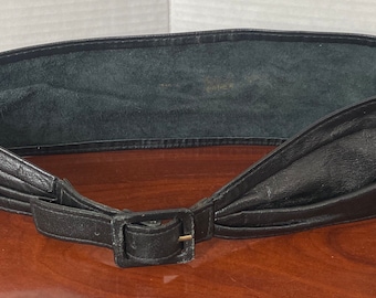 vintage 80s Black Leather 3.75 Inch Wide Leather Waist Belt Women Small Made in USA