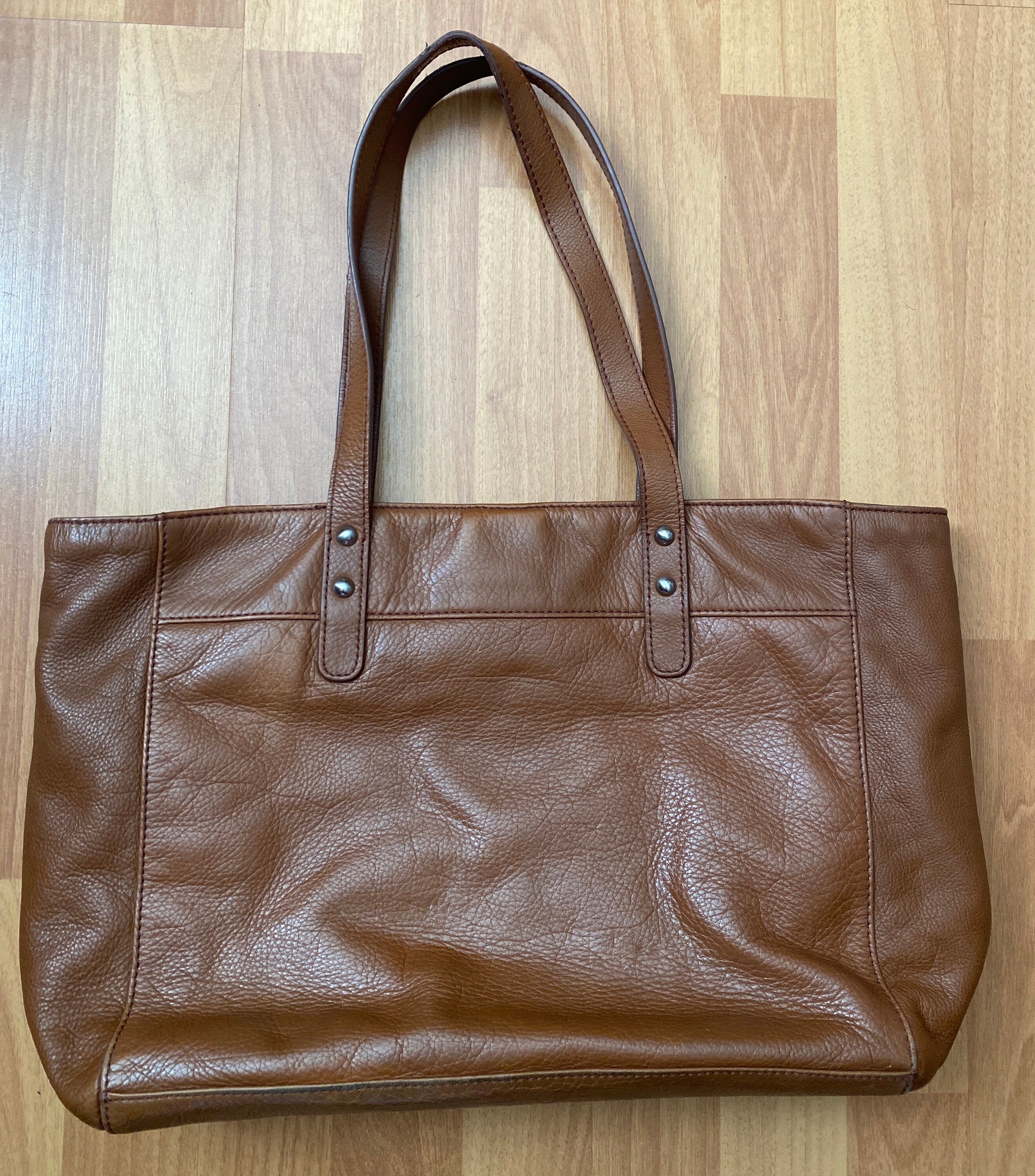 Fossil brown leather tote top