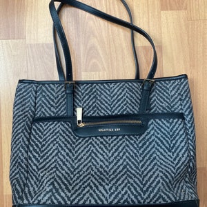 Spartina 449 Black Gray Canvas and Leather Shoulder Bag Tote
