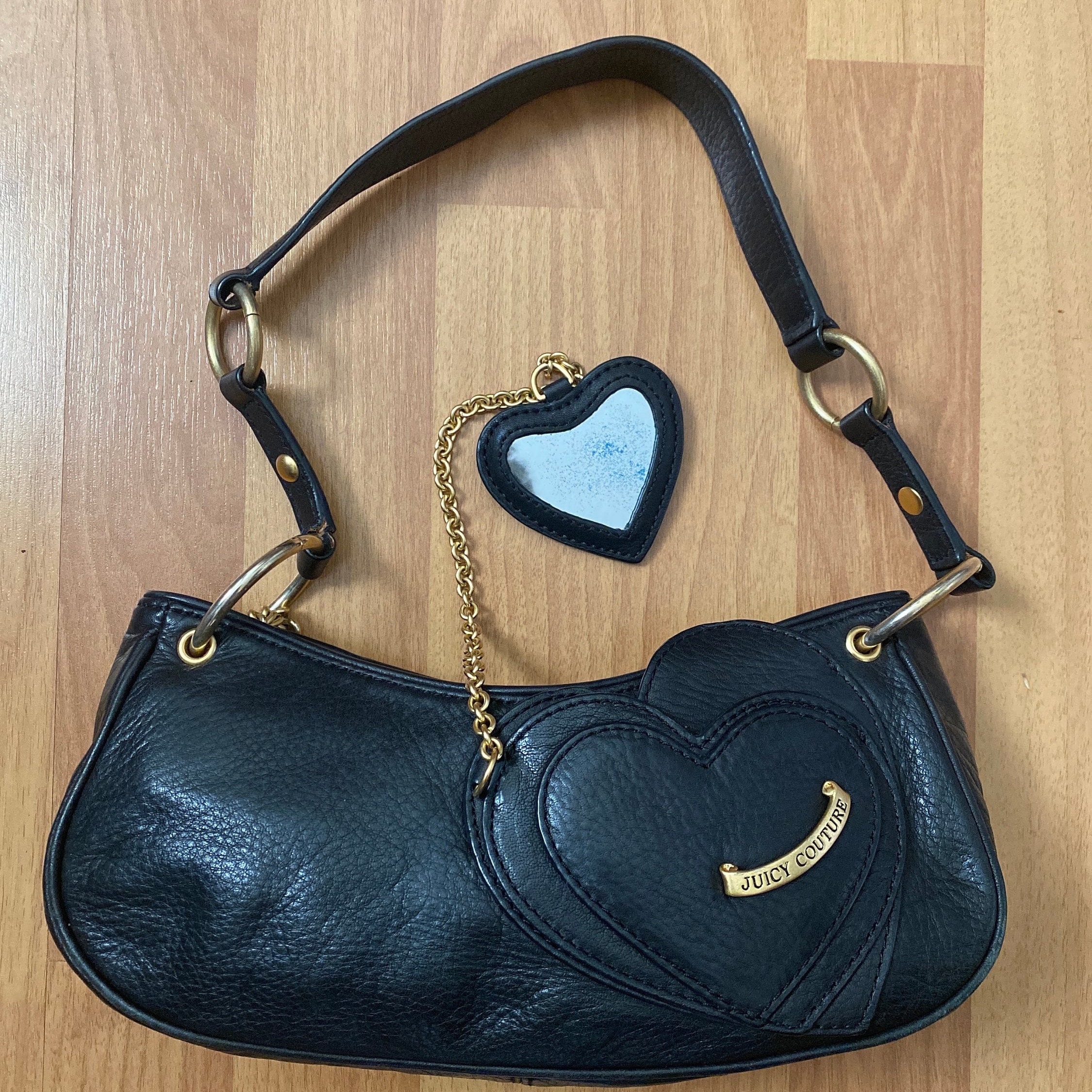Juicy Couture Black Leather Y2K Shoulder Bag Purse With  display picture 1