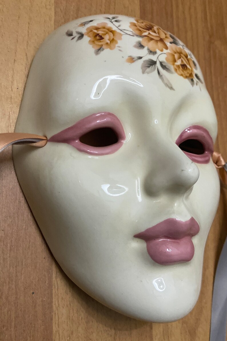 Vintage Hand Painted Porcelain Mask Wall Decor Etsy