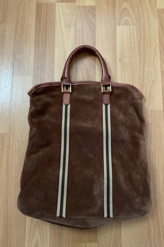 Vintage Rare 70s Brown Suede Top Handle Handbag wi