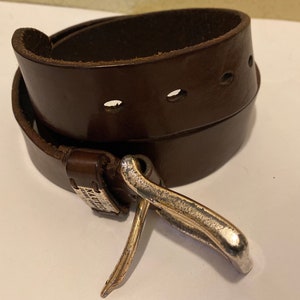 Vintage Nautica Full Grain Italian Brown Western Leather Belt Solid Brass Buckle Made in Italy image 5