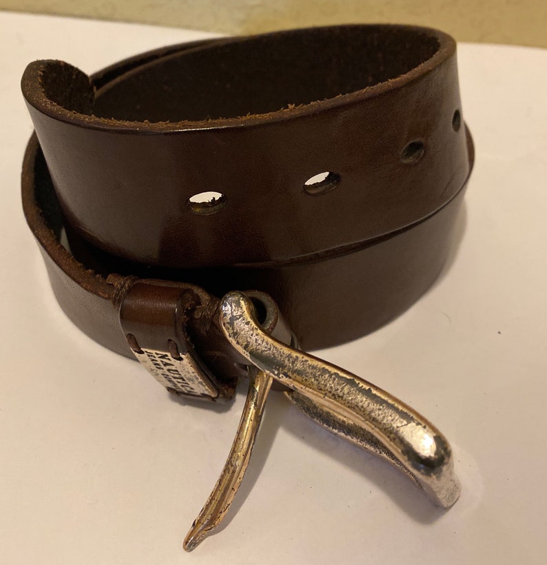 Vintage Nautica Full Grain Italian Brown Western Leather Belt Solid Brass Buckle Made in Italy image 5