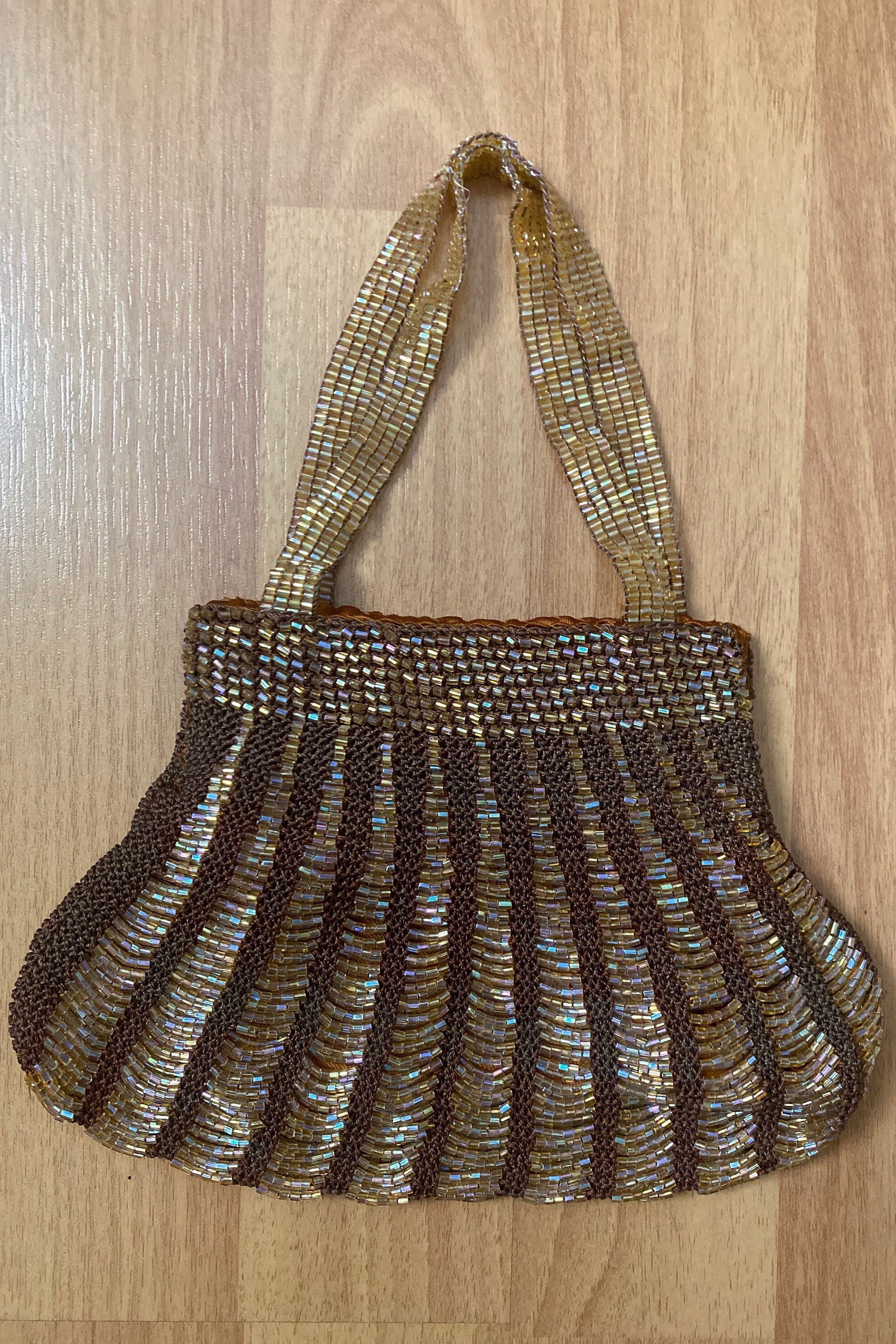 Newport News Small Glass Beaded Gold Tone Evening Purse Made in India