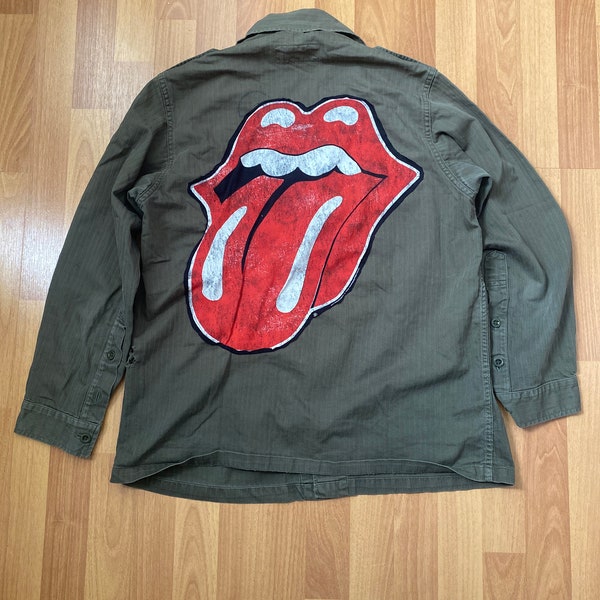 Rolling Stones Military Green Tongue & Lips Jacket Unisex M/L